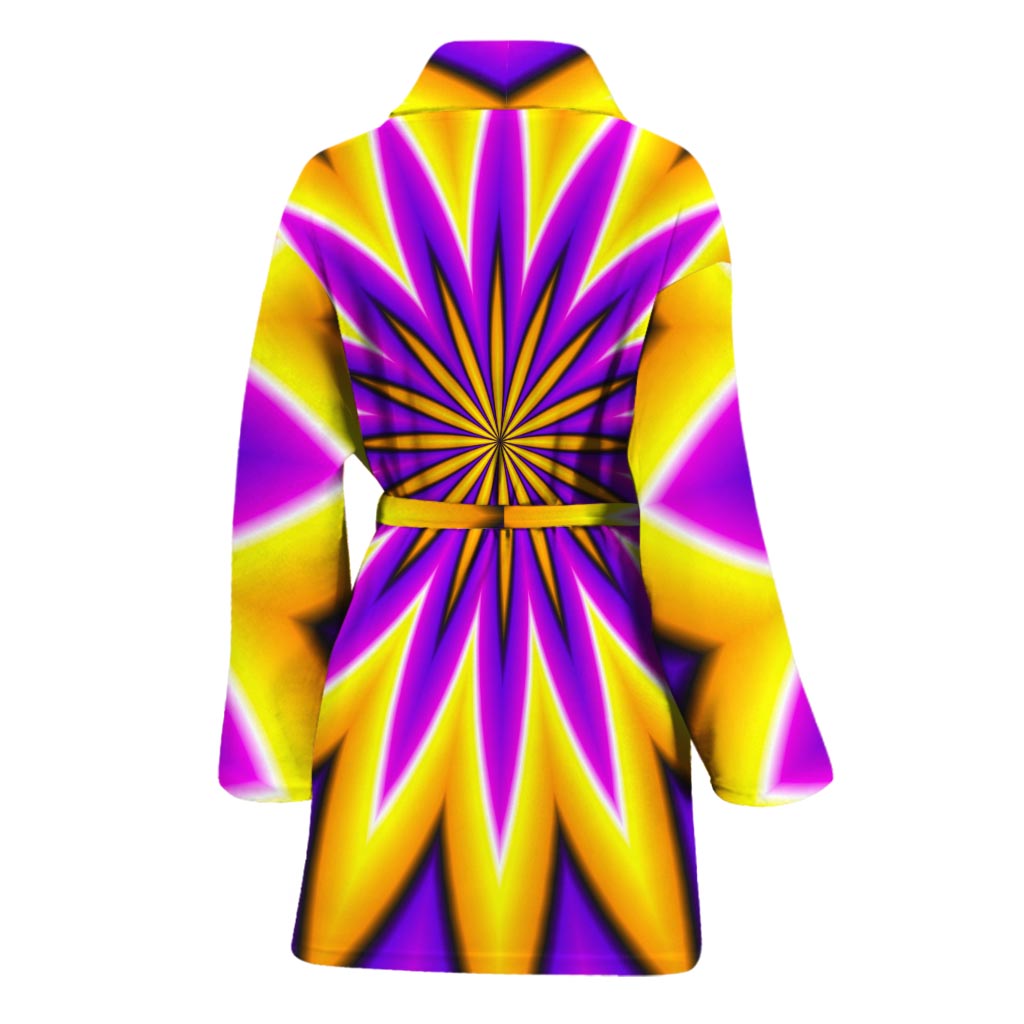 Yellow Flower Moving Optical Illusion Women's Bathrobe
