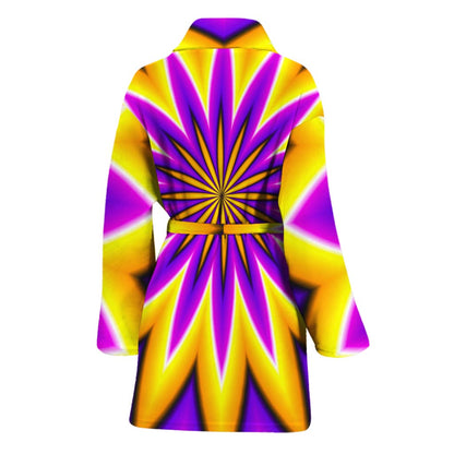 Yellow Flower Moving Optical Illusion Women's Bathrobe