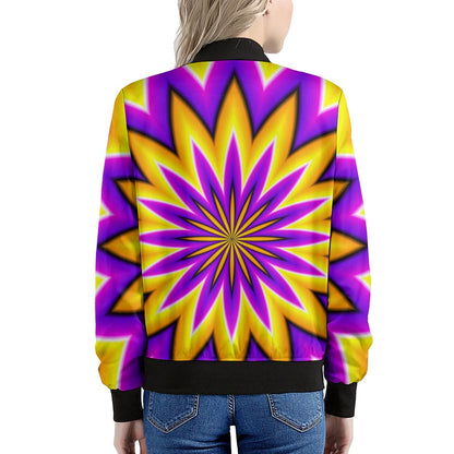 Yellow Flower Moving Optical Illusion Women's Bomber Jacket