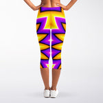 Yellow Flower Moving Optical Illusion Women's Capri Leggings