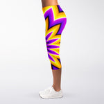 Yellow Flower Moving Optical Illusion Women's Capri Leggings