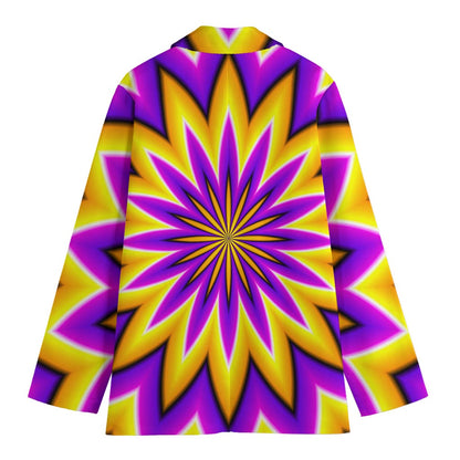 Yellow Flower Moving Optical Illusion Women's Cotton Blazer