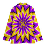 Yellow Flower Moving Optical Illusion Women's Cotton Blazer