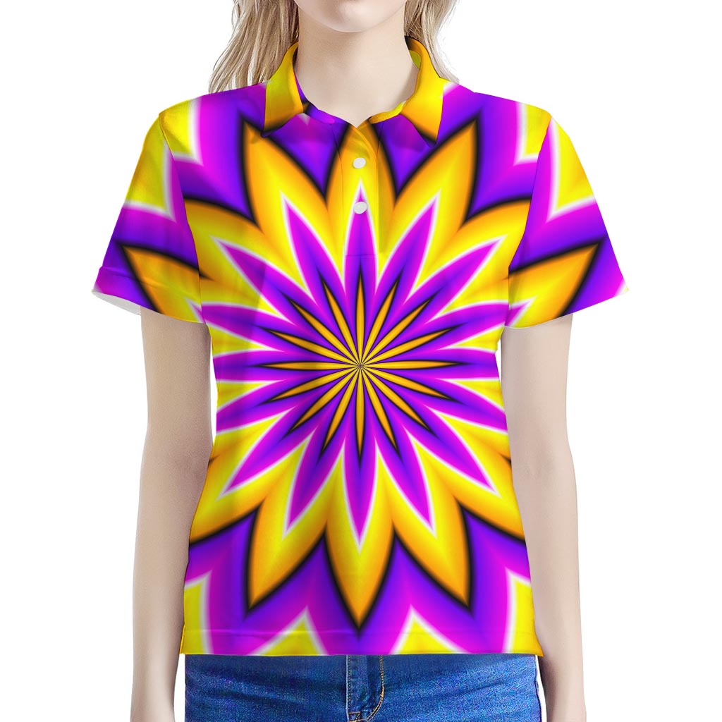 Yellow Flower Moving Optical Illusion Women's Polo Shirt