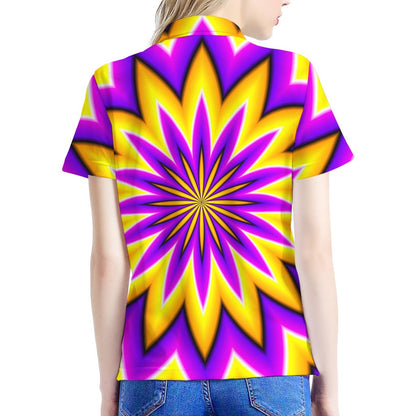 Yellow Flower Moving Optical Illusion Women's Polo Shirt