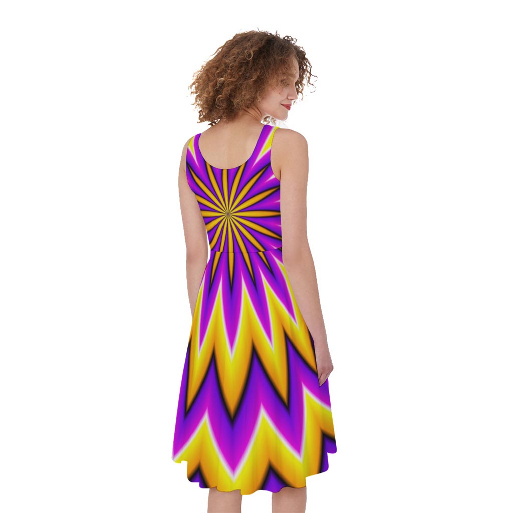 Yellow Flower Moving Optical Illusion Women's Sleeveless Dress