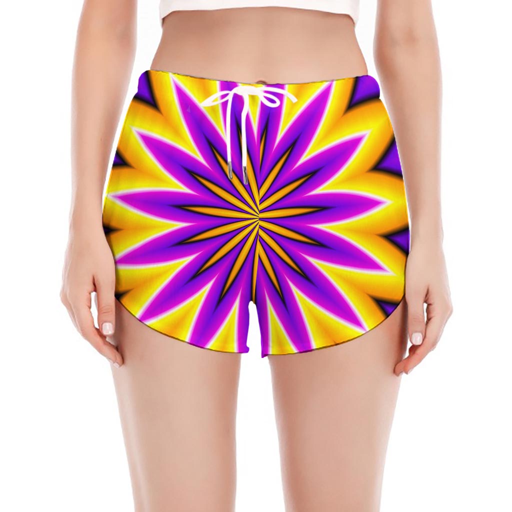 Yellow Flower Moving Optical Illusion Women's Split Running Shorts