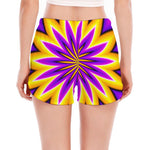 Yellow Flower Moving Optical Illusion Women's Split Running Shorts