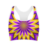 Yellow Flower Moving Optical Illusion Women's Sports Bra