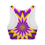 Yellow Flower Moving Optical Illusion Women's Sports Bra