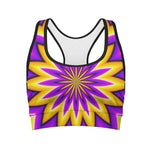 Yellow Flower Moving Optical Illusion Women's Sports Bra