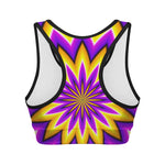 Yellow Flower Moving Optical Illusion Women's Sports Bra
