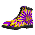 Yellow Flower Moving Optical Illusion Padded Collar Lace Up Boots