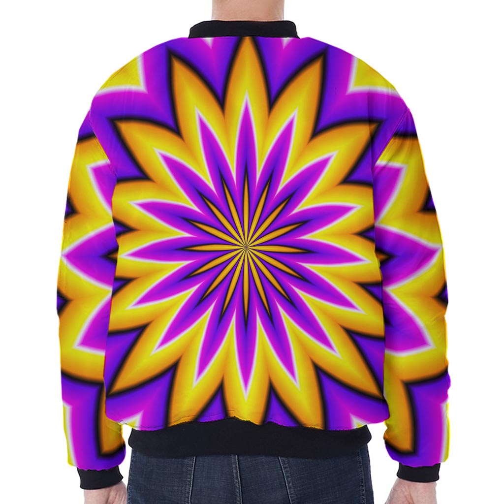 Yellow Flower Moving Optical Illusion Zip Sleeve Bomber Jacket