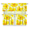 Yellow Frangipani Pattern Print 3 Piece Kitchen Curtains