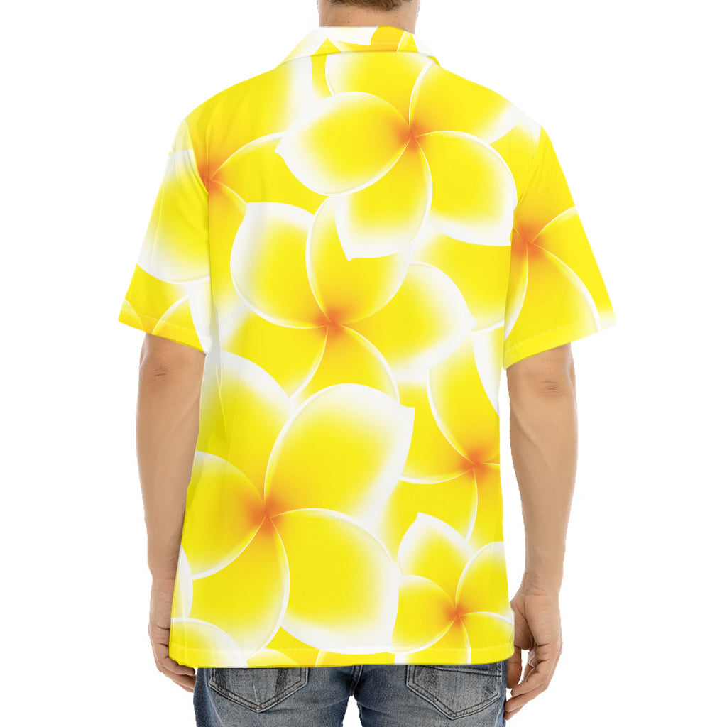 Yellow Frangipani Pattern Print Aloha Shirt