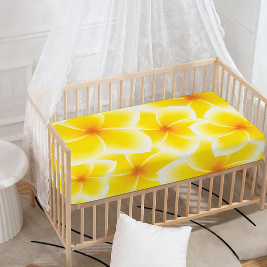 Yellow Frangipani Pattern Print Baby Crib Sheet