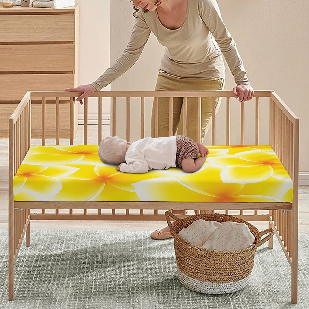 Yellow Frangipani Pattern Print Baby Crib Sheet