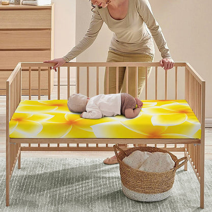 Yellow Frangipani Pattern Print Baby Crib Sheet