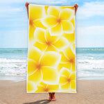 Yellow Frangipani Pattern Print Beach Towel