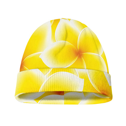 Yellow Frangipani Pattern Print Beanie