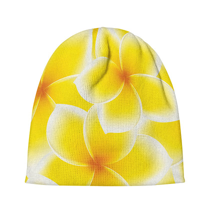 Yellow Frangipani Pattern Print Beanie