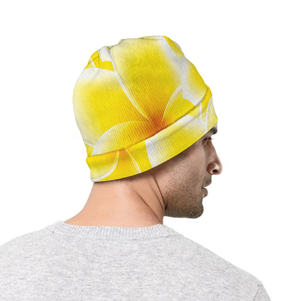Yellow Frangipani Pattern Print Beanie
