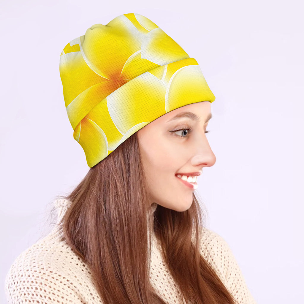 Yellow Frangipani Pattern Print Beanie