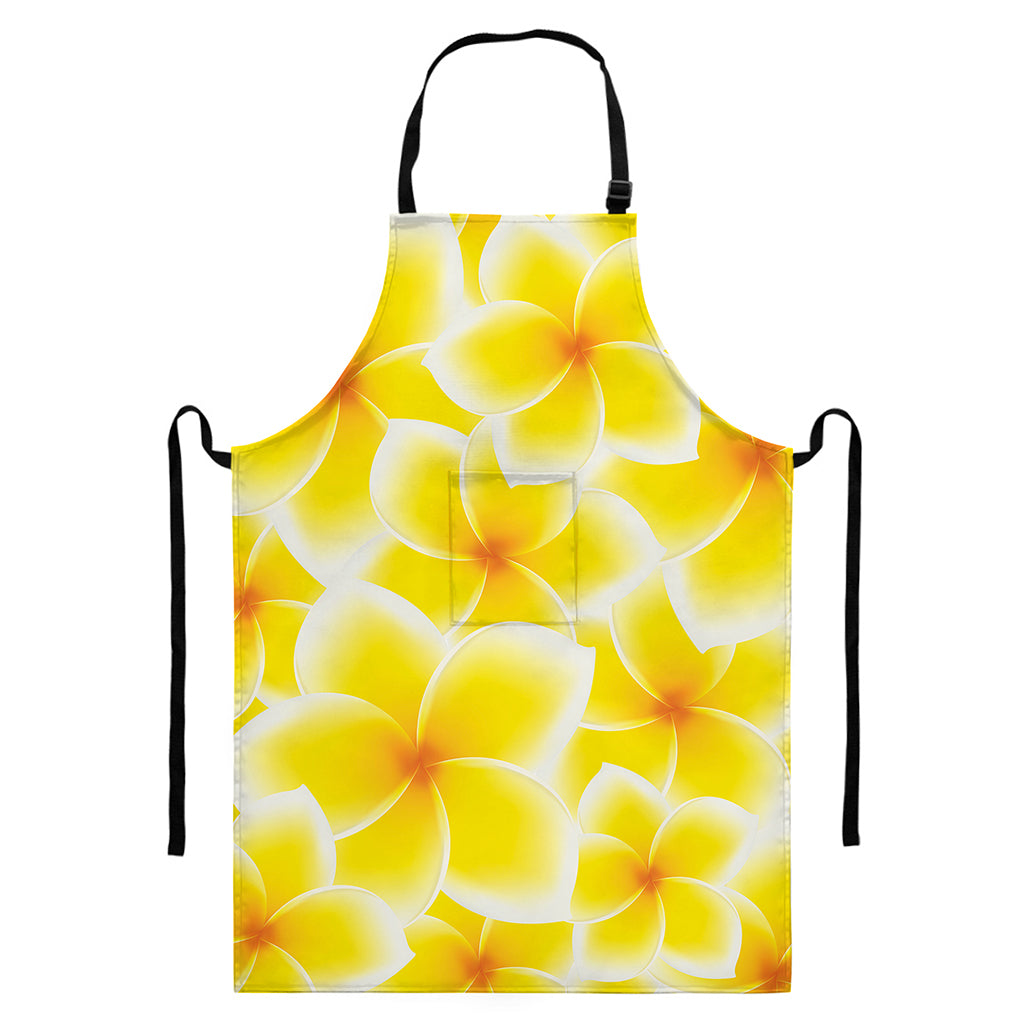 Yellow Frangipani Pattern Print Bib Apron With Pocket