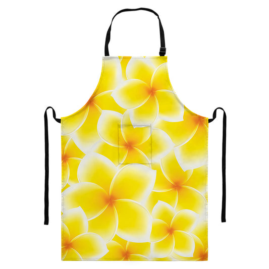 Yellow Frangipani Pattern Print Bib Apron With Pocket