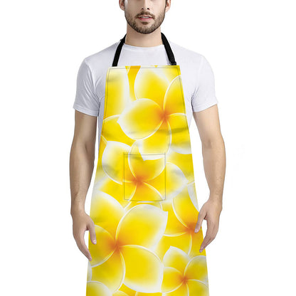Yellow Frangipani Pattern Print Bib Apron With Pocket