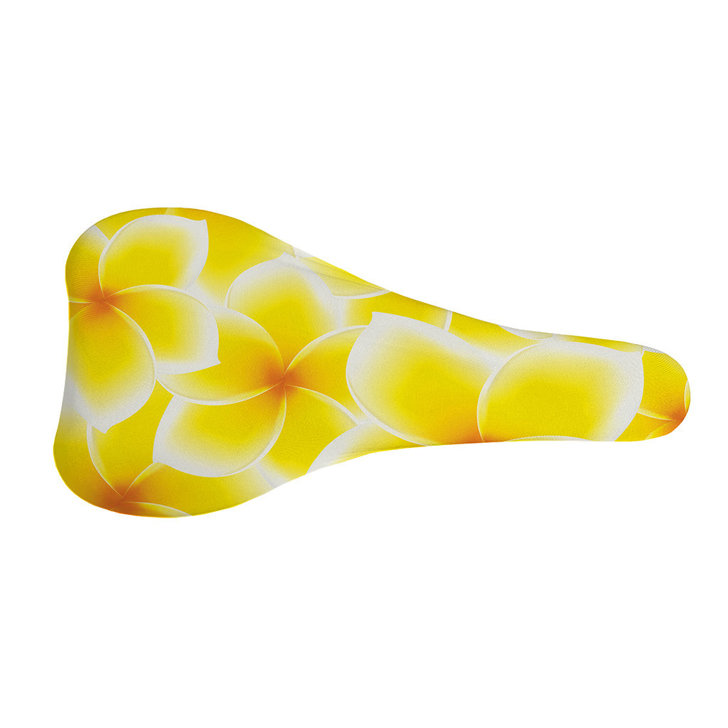Yellow Frangipani Pattern Print Bicycle Seat Cover