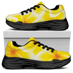 Yellow Frangipani Pattern Print Black Chunky Shoes