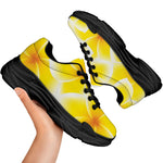 Yellow Frangipani Pattern Print Black Chunky Shoes