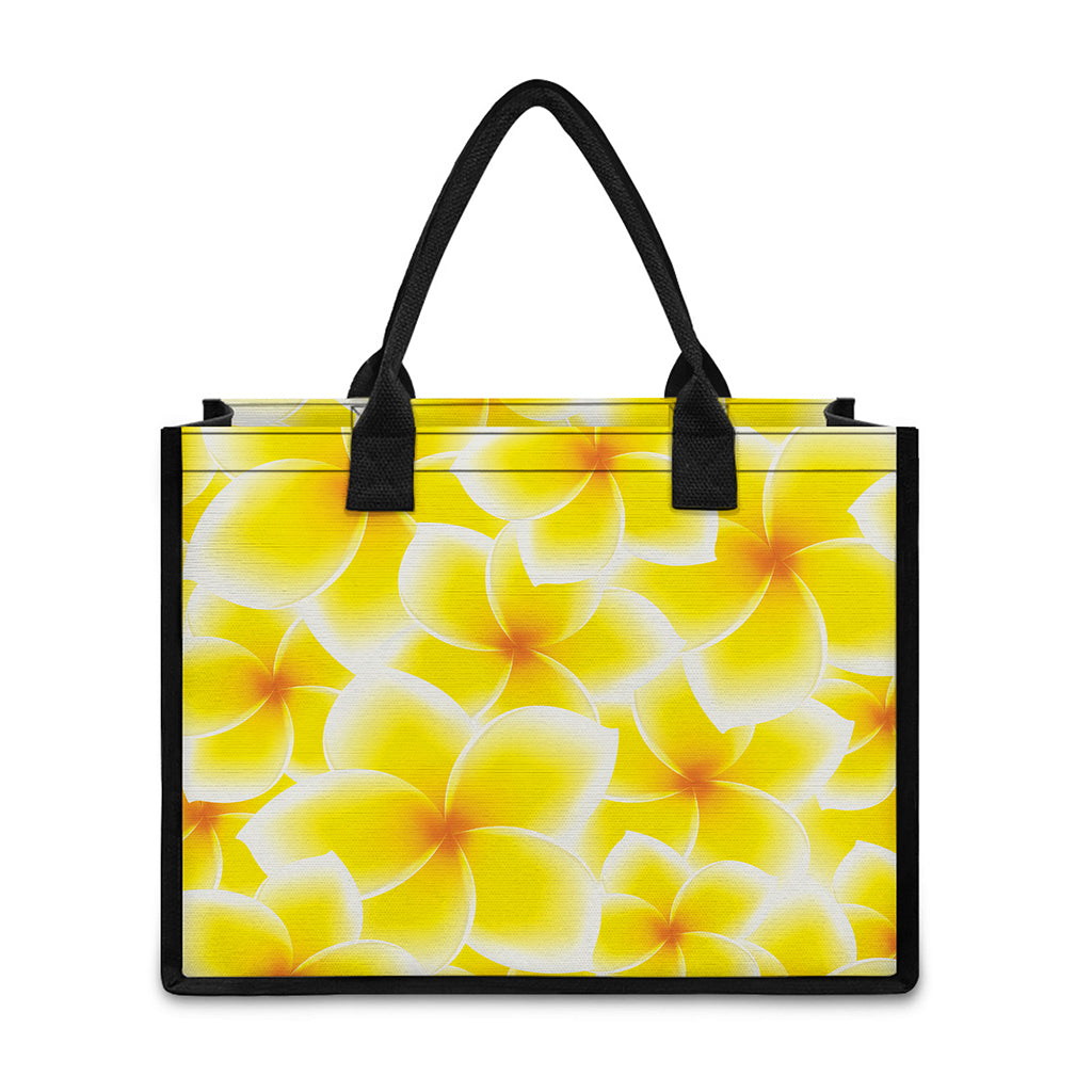 Yellow Frangipani Pattern Print Canvas Tote Bag
