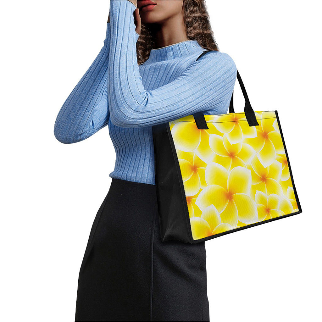 Yellow Frangipani Pattern Print Canvas Tote Bag