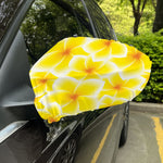 Yellow Frangipani Pattern Print Car Side Mirror Covers