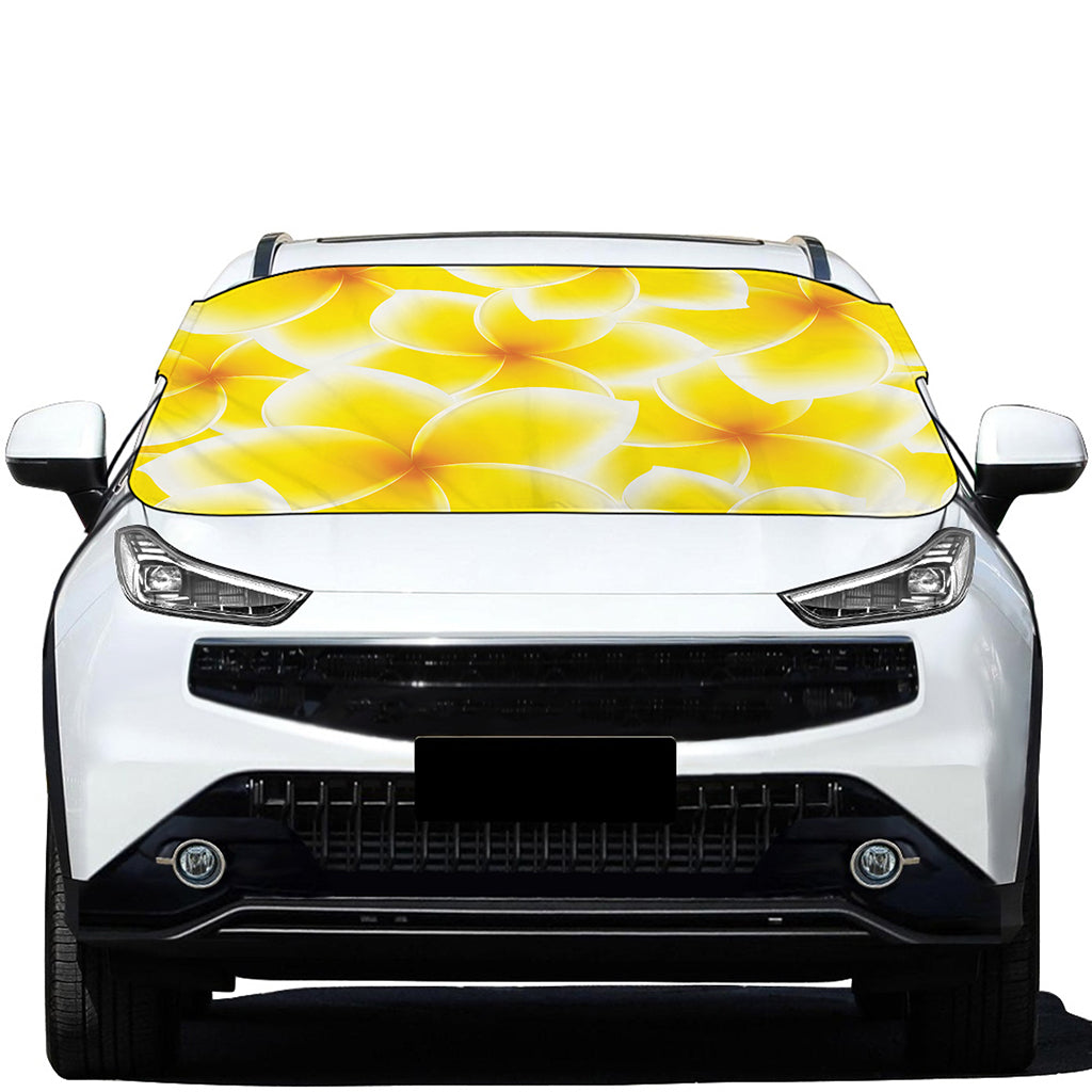 Yellow Frangipani Pattern Print Car Windshield Snow Cover