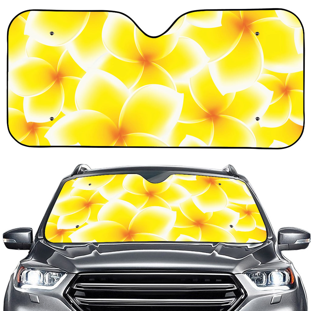 Yellow Frangipani Pattern Print Car Windshield Sun Shade