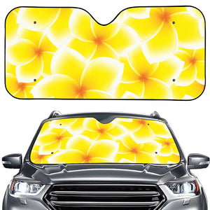 Yellow Frangipani Pattern Print Car Windshield Sun Shade