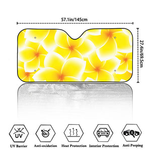 Yellow Frangipani Pattern Print Car Windshield Sun Shade