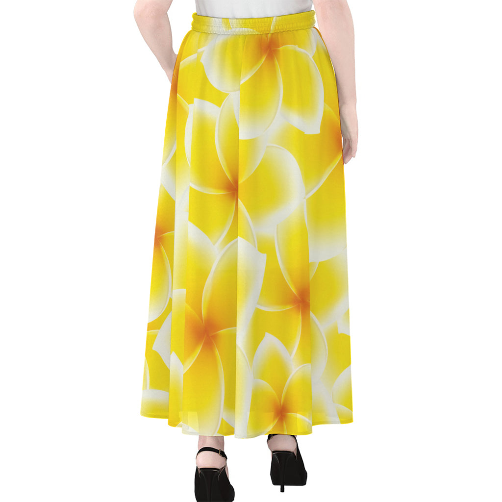 Yellow Frangipani Pattern Print Chiffon Maxi Skirt