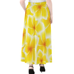 Yellow Frangipani Pattern Print Chiffon Maxi Skirt