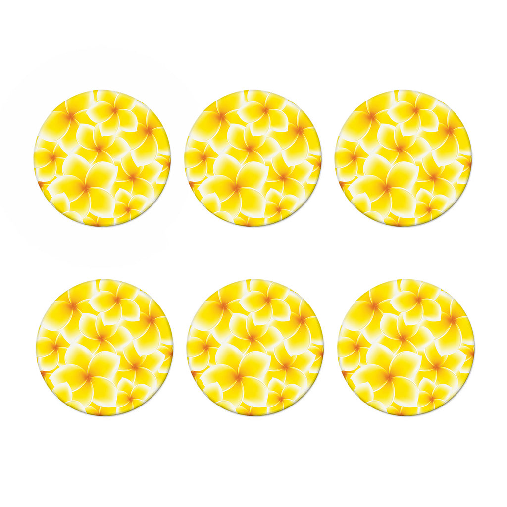 Yellow Frangipani Pattern Print Coaster Set