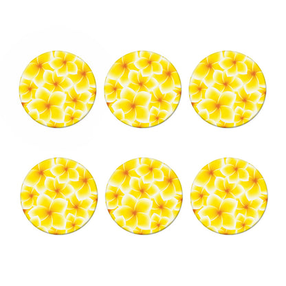 Yellow Frangipani Pattern Print Coaster Set