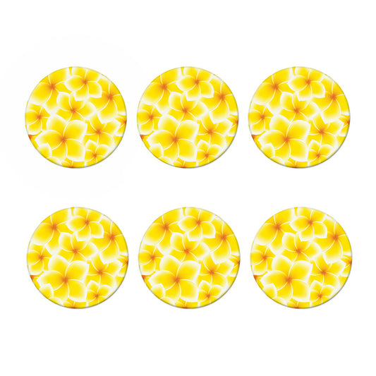 Yellow Frangipani Pattern Print Coaster Set
