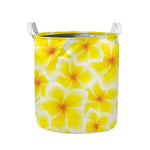 Yellow Frangipani Pattern Print Collapsible Laundry Basket