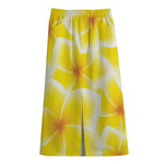 Yellow Frangipani Pattern Print Cotton Front Slit Maxi Skirt
