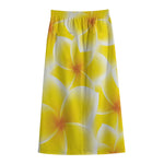 Yellow Frangipani Pattern Print Cotton Front Slit Maxi Skirt