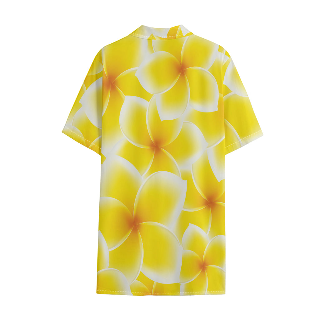 Yellow Frangipani Pattern Print Cotton Hawaiian Shirt
